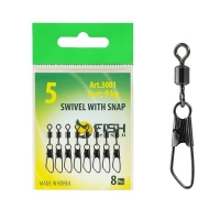 Вертлюжок с застежкой Fish Season Swivel with snap Safety №8, 5кг, (9 шт)